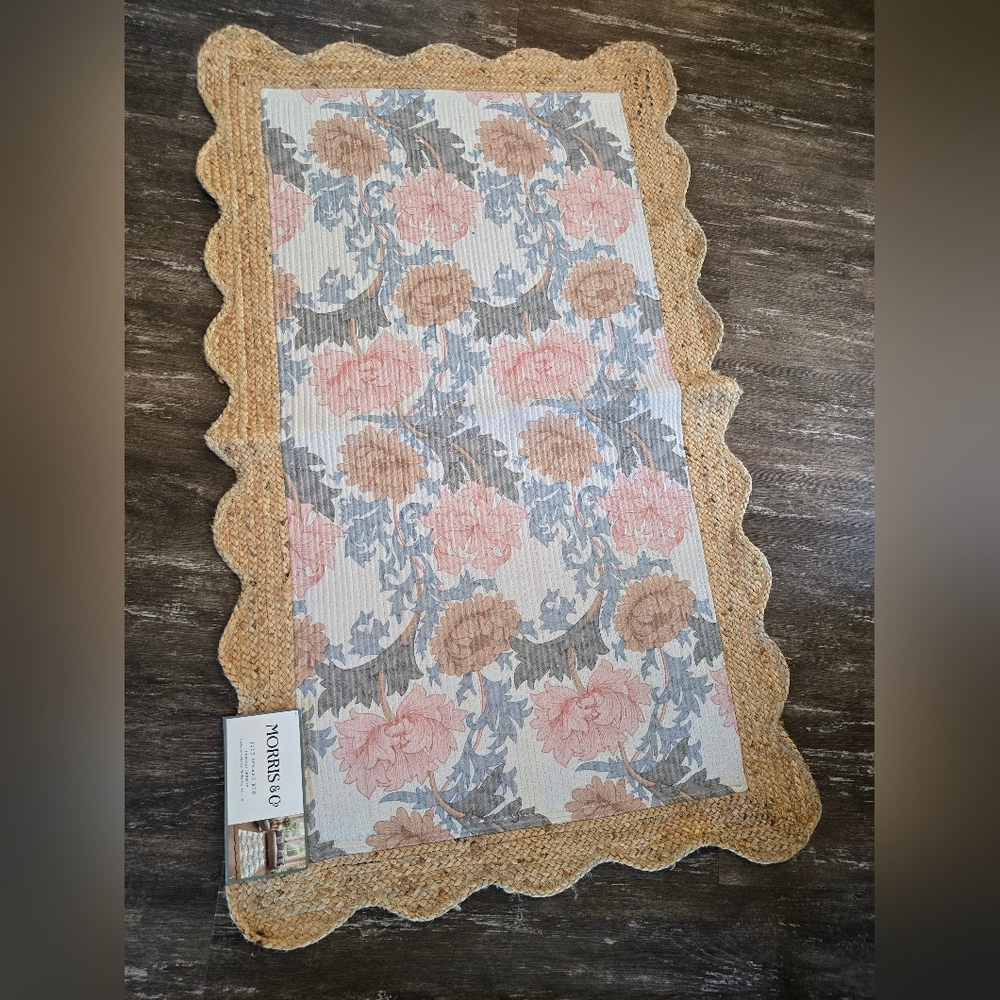 Morris & Co. Chrysanthemum Jute Accent Rug 3'x5' Non Slip, New Gorgeous